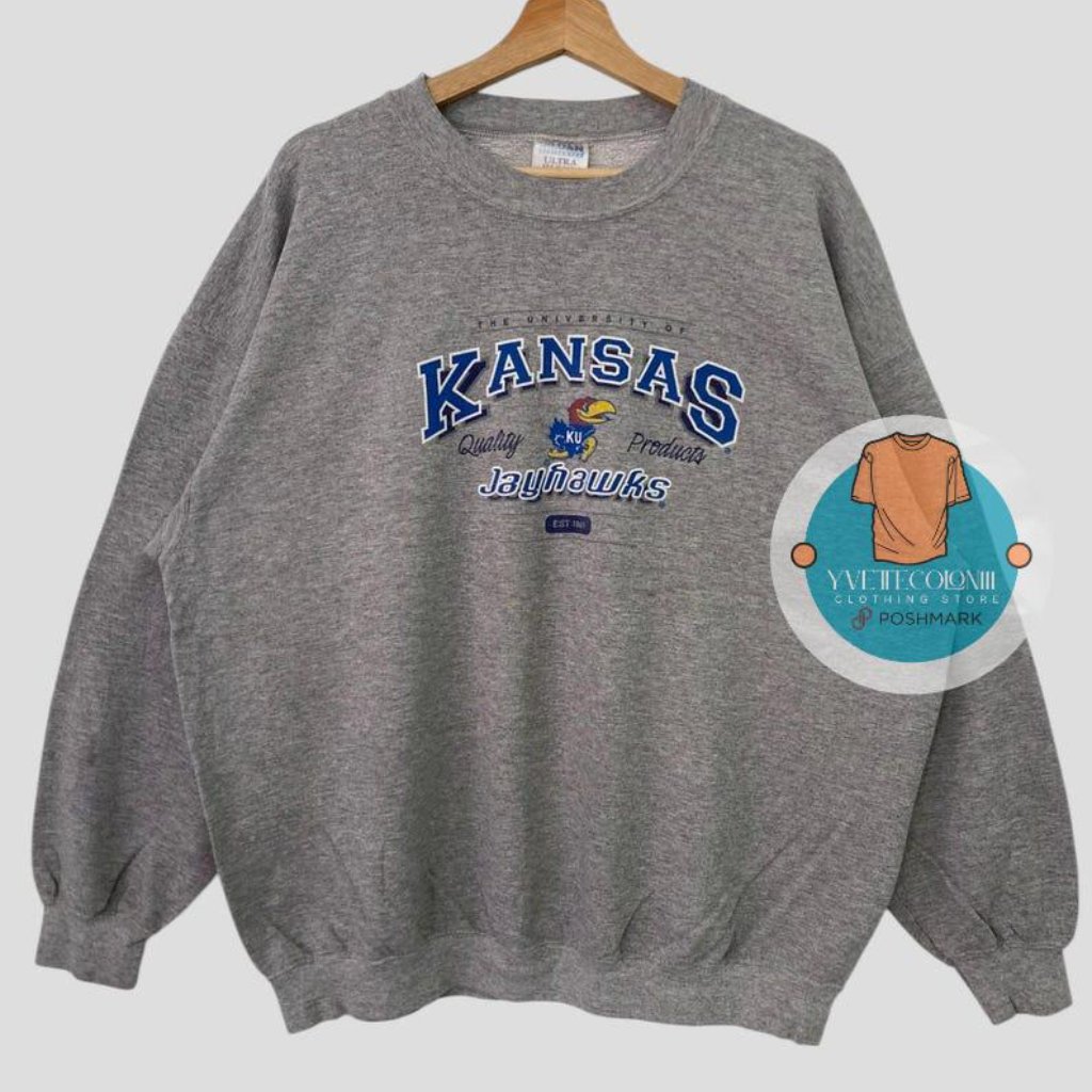 University Kansas Jayhawks Sweatshirt University Kansas Kansas Grey 1997